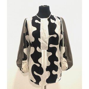 Diane von Furstenberg (DVF) 100% Silk Blouse in Taupe Black and Cream Size 6